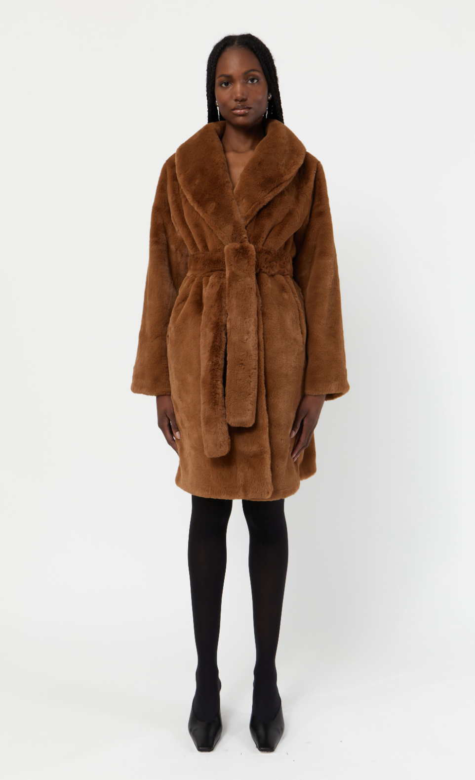 Camel faux fur coat next online