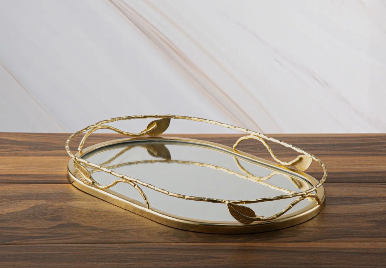 16"L Oval Mirror Tray
Leaf Design