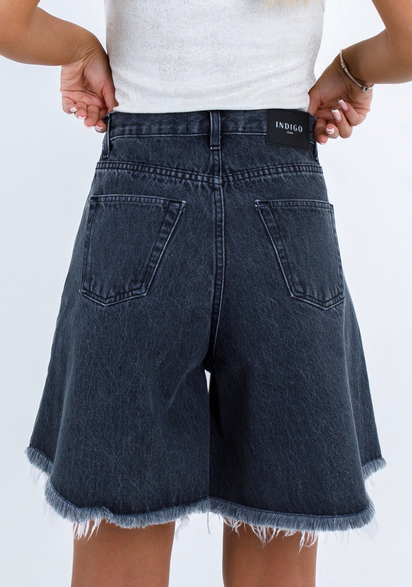 Dona Gray-Black Fringed Shorts