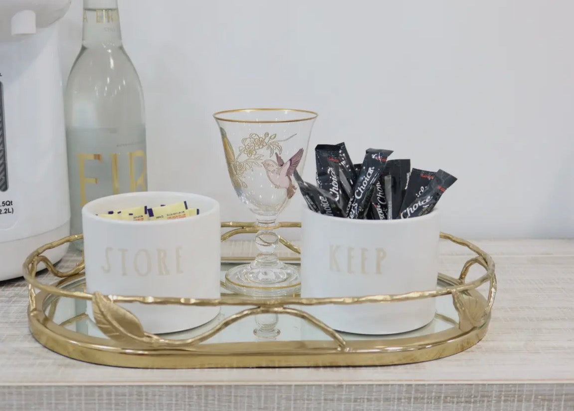 16"L Oval Mirror Tray
Leaf Design