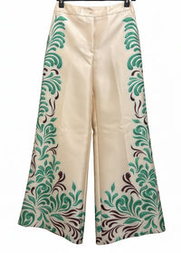 Flare Printed Pants Wide Leg Green-Brown Motif