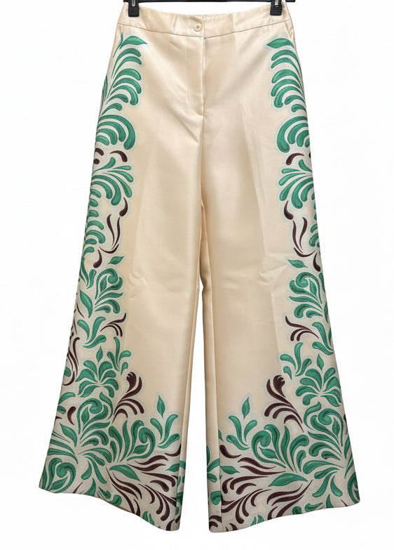 Flare Printed Pants Wide Leg Green-Brown Motif
