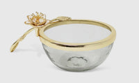 Glass Dish with Gold Enamel Flower Design On Handle
