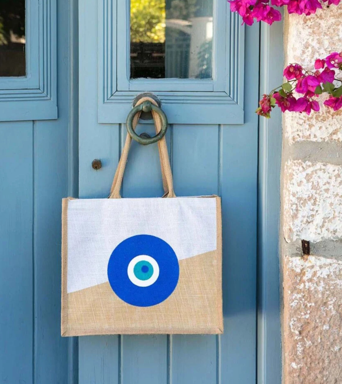 Large Evil Eye Jute Tote