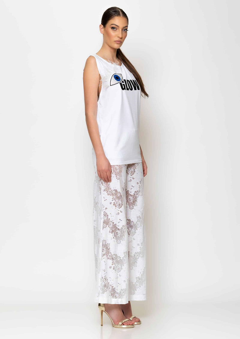 Eye and logo embellished T-shirt