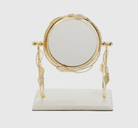 Table Mirror with Leaf Design Border and White Marble Base