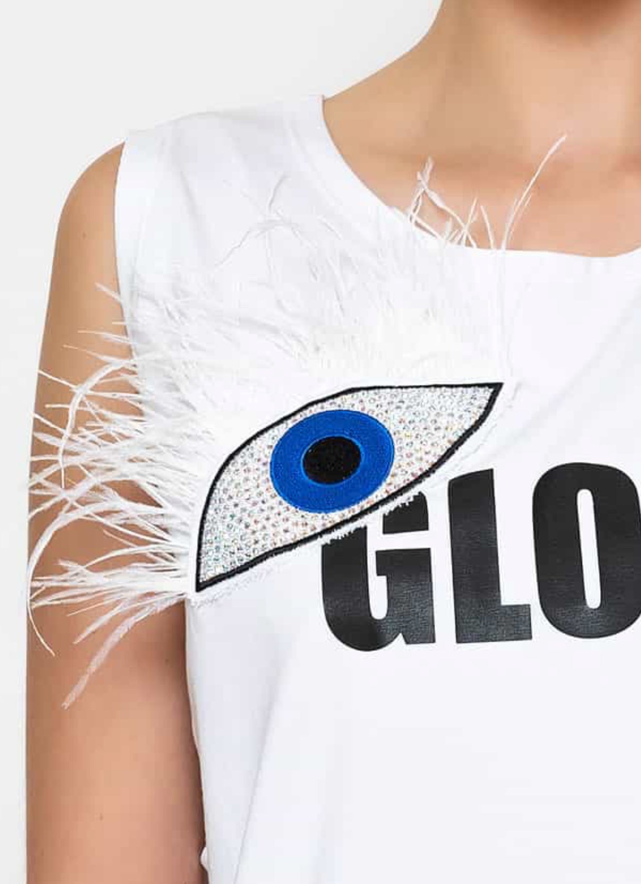 Eye and logo embellished T-shirt