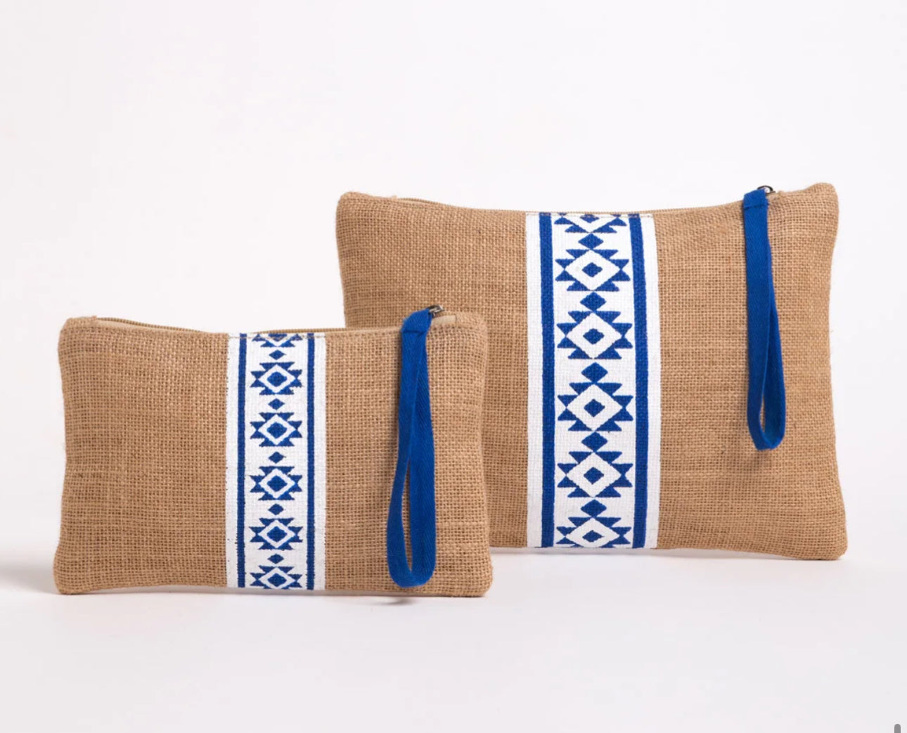 Small White|Blue Aztec Jute Bag