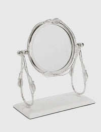 Table Mirror with Leaf Design Border and White Marble Base