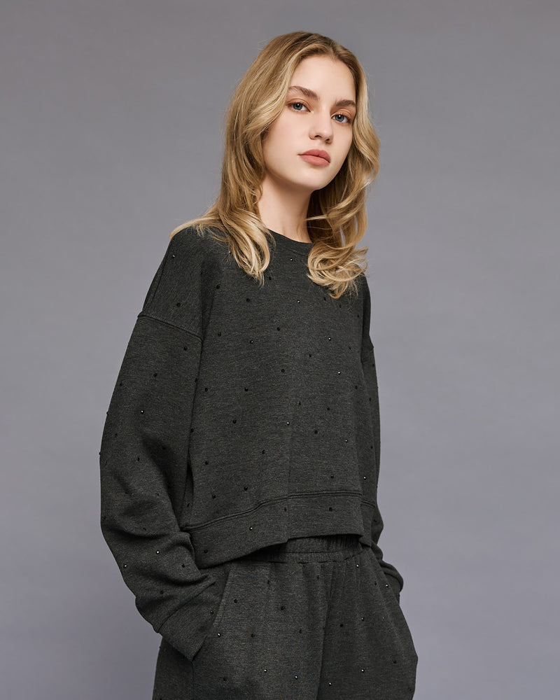 Gray Sportswear Jogger With Rhinestones