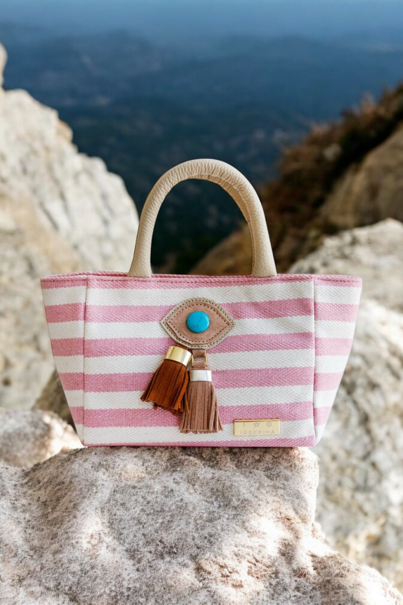 Miriam Mini Light Pink and White Strip Tote