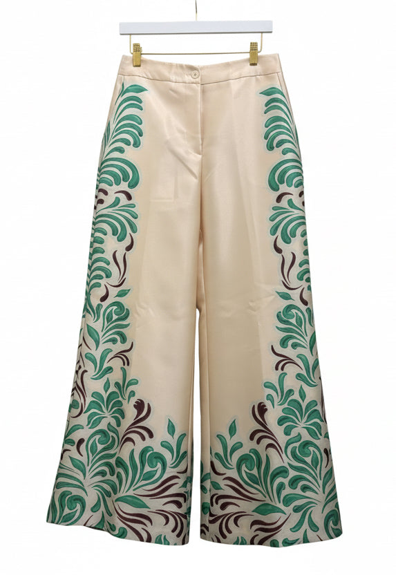Flare Printed Pants Wide Leg Green-Brown Motif