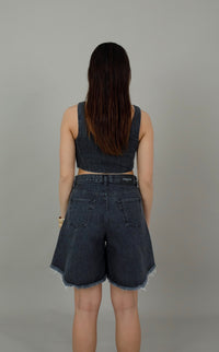 Dona Gray-Black Fringed Shorts