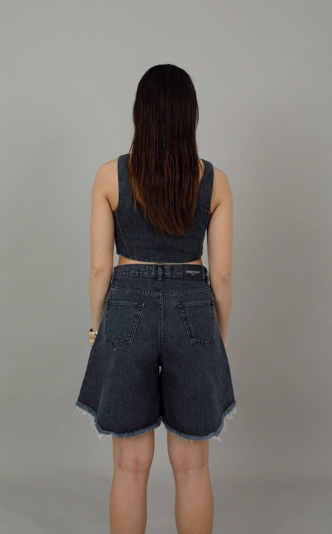 Dona Gray-Black Fringed Shorts