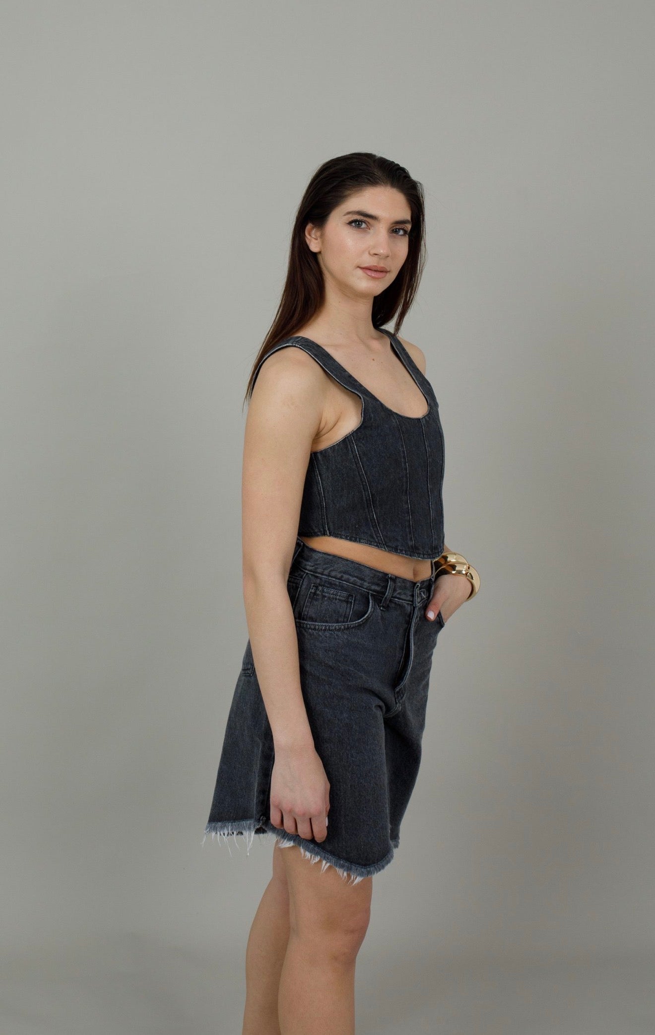 Dona Gray-Black Fringed Shorts
