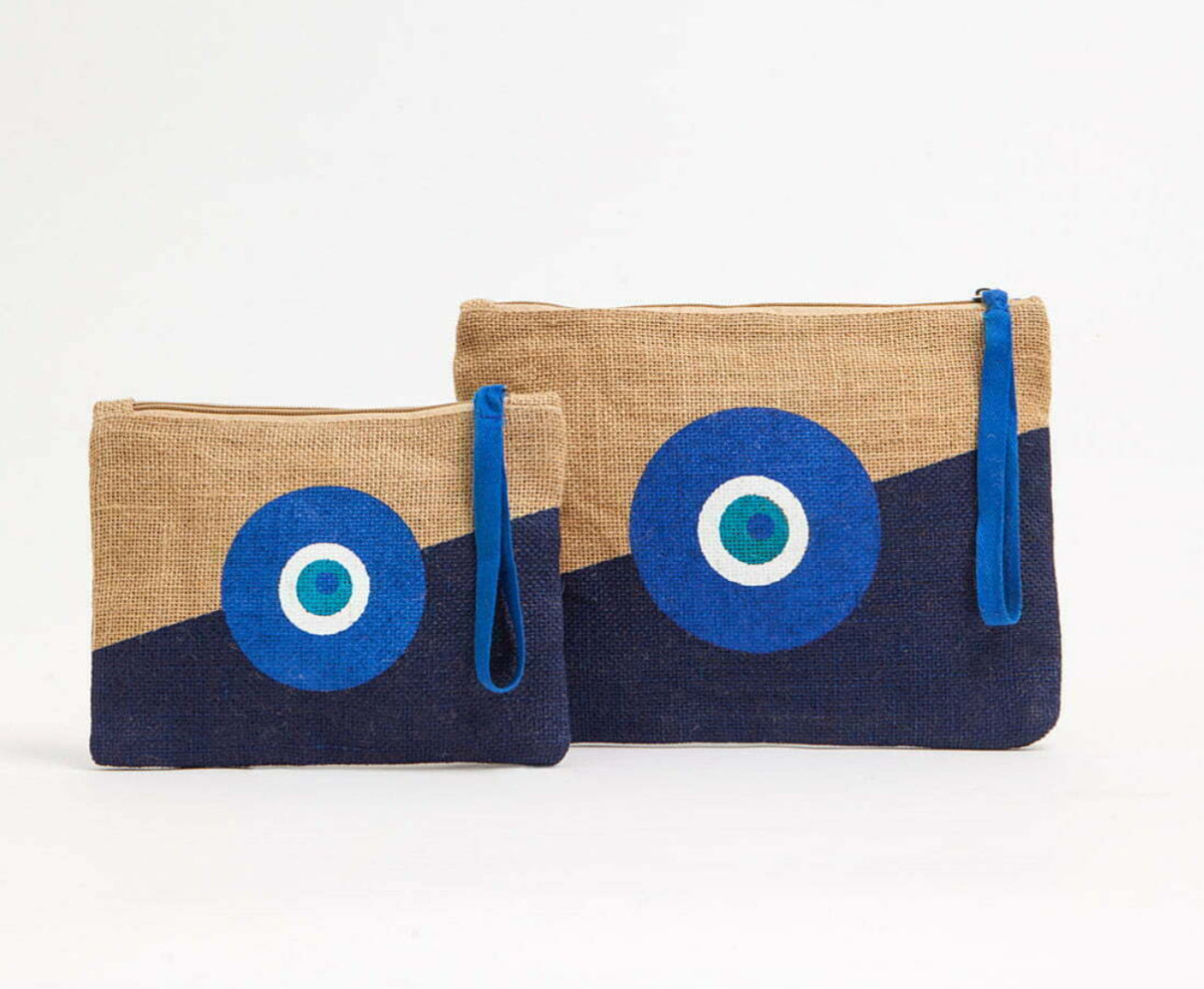 Navy Blue | Natural Evil Eye Large Jute Bag