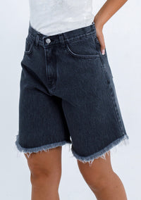 Dona Gray-Black Fringed Shorts
