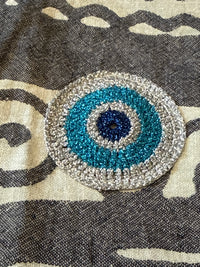 Kima Black Fringe & Shinny Knit Evil Eye Clutch