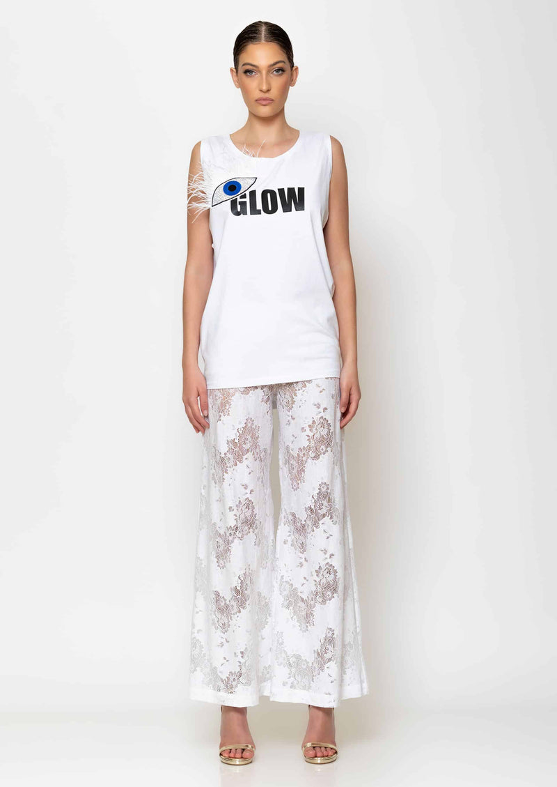 Eye and logo embellished T-shirt