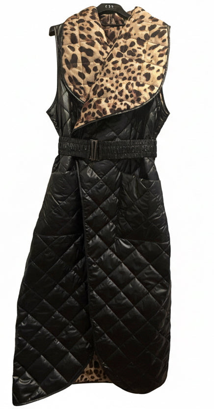 Sleeveless Jacket Leopard Printed Double Face