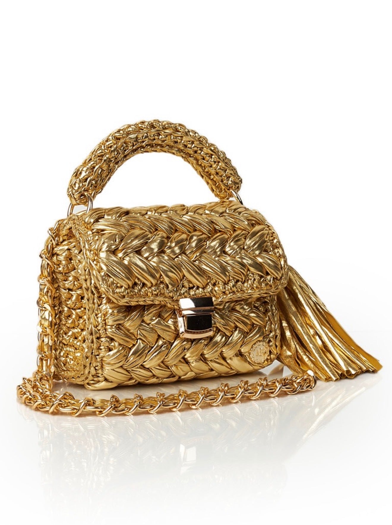 Seville Metallic Crochet Bronze Crossbody Bag