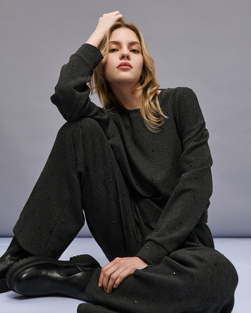 Gray Sportswear Jogger With Rhinestones