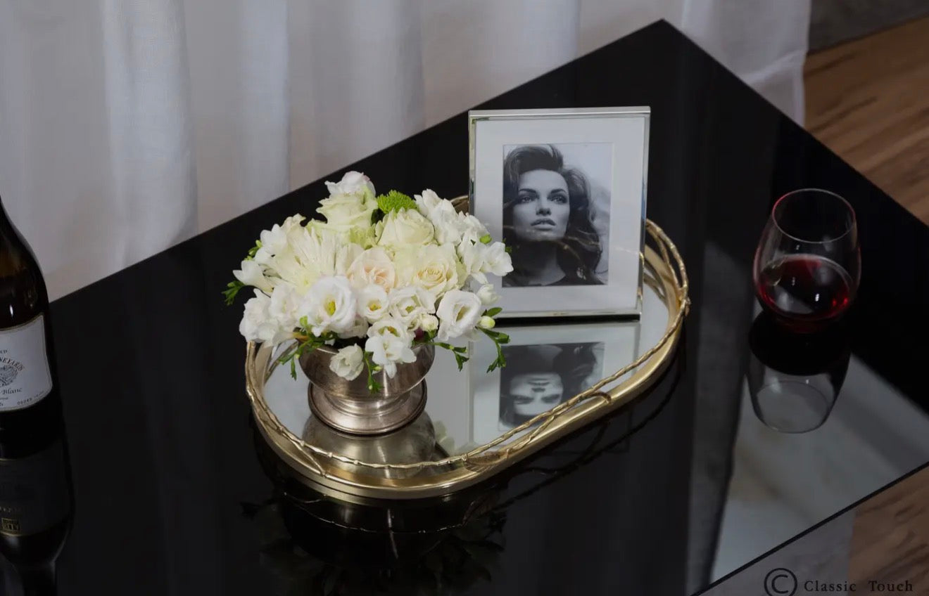 16"L Oval Mirror Tray
Leaf Design