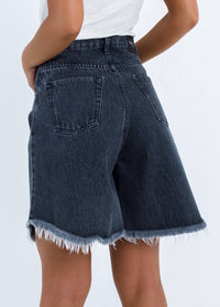 Dona Gray-Black Fringed Shorts