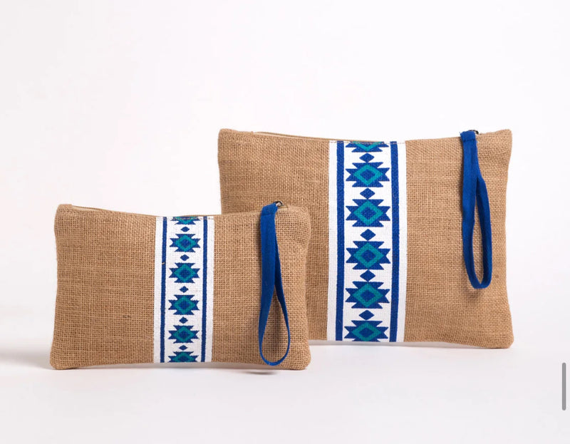 Small Jute Aztec Green|Blue Design