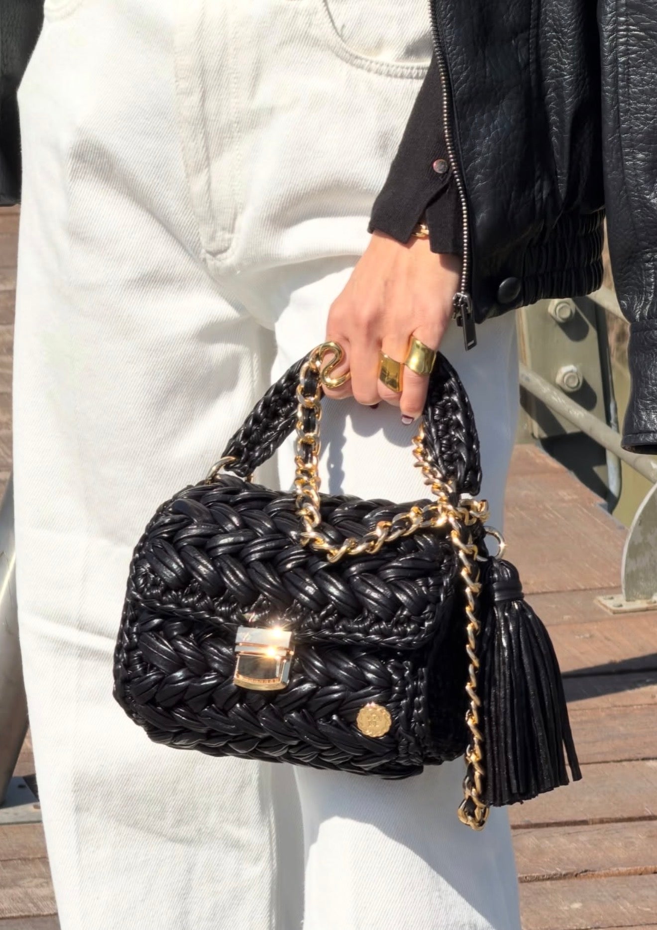 Seville Metallic Crochet Bronze Crossbody Bag