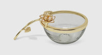 Glass Dish with Gold Enamel Flower Design On Handle