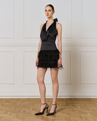 Mini Halter Dress With Feathers