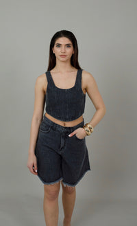Dona Gray-Black Fringed Shorts