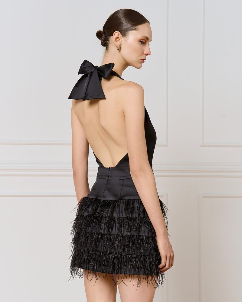 Mini Halter Dress With Feathers