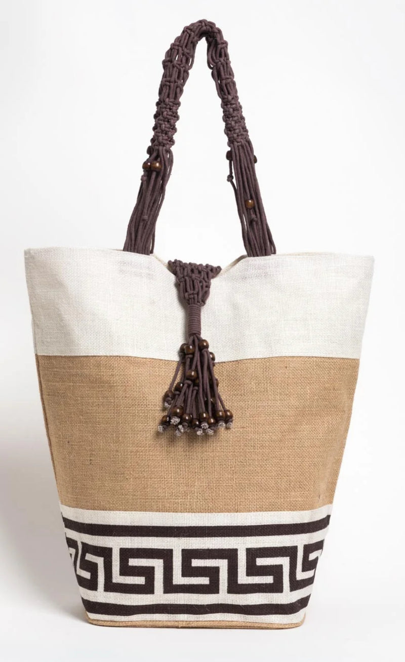 Jute Brown Meandros Shoulder Beach Bag