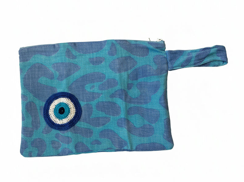 Keros P. Blue & Turquoise Knit Evil Eye Motif Clutch