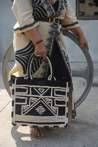 Iman Black and White Tote Bag