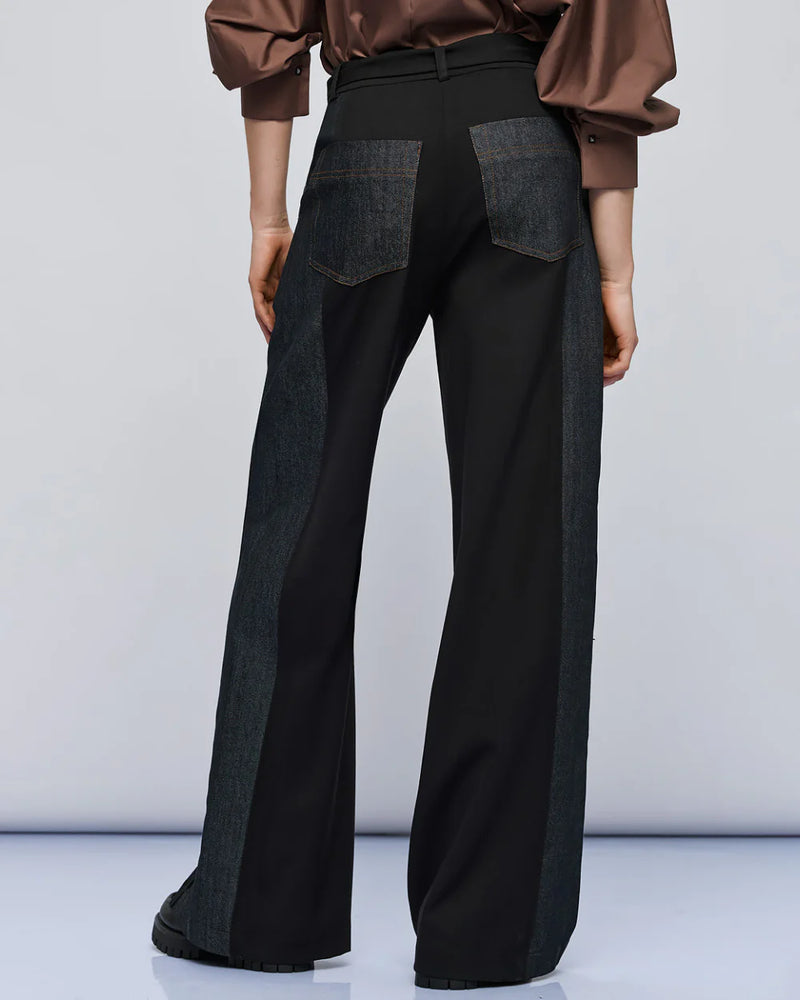 Wide Leg Pants with Denim Details
