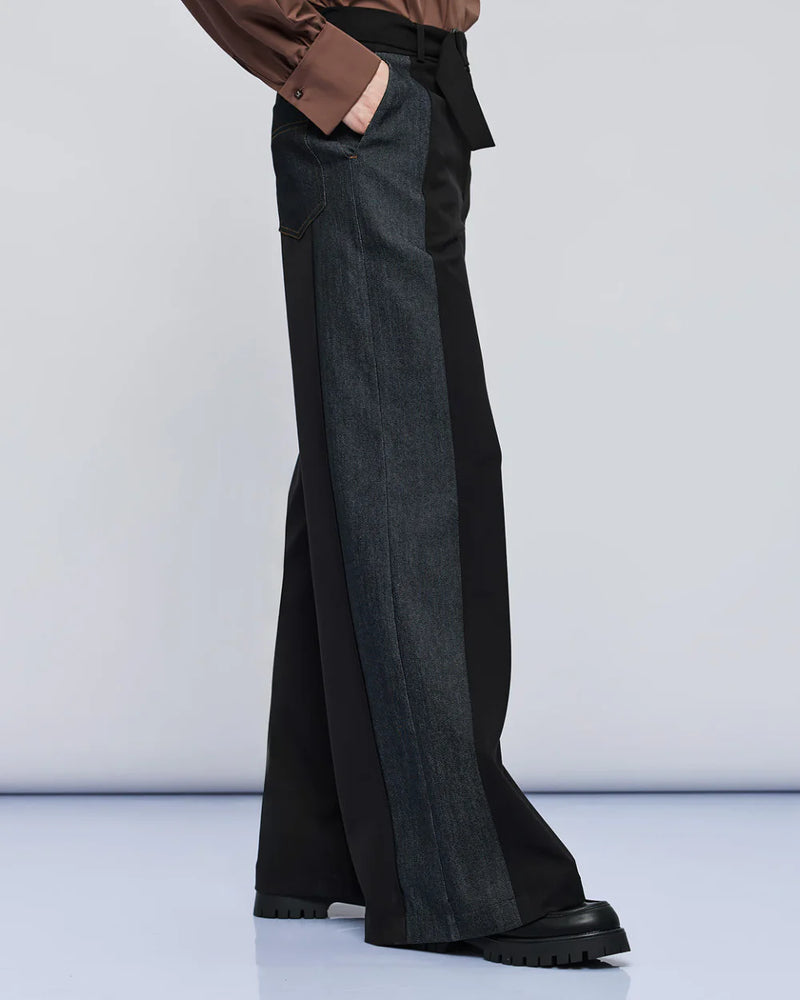 Wide Leg Pants with Denim Details
