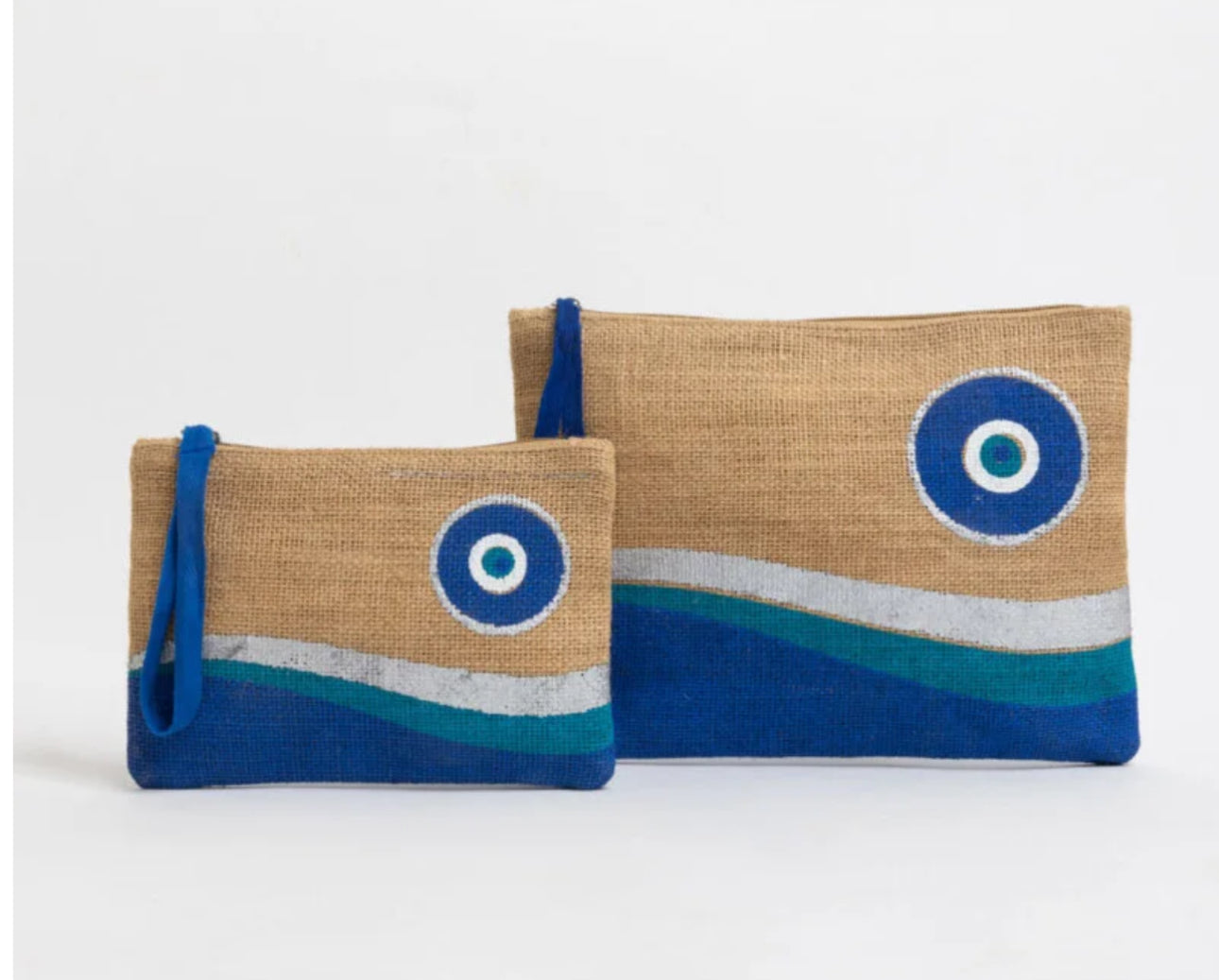 Evil Eye With Beach Wave Jute Make-Up Bag