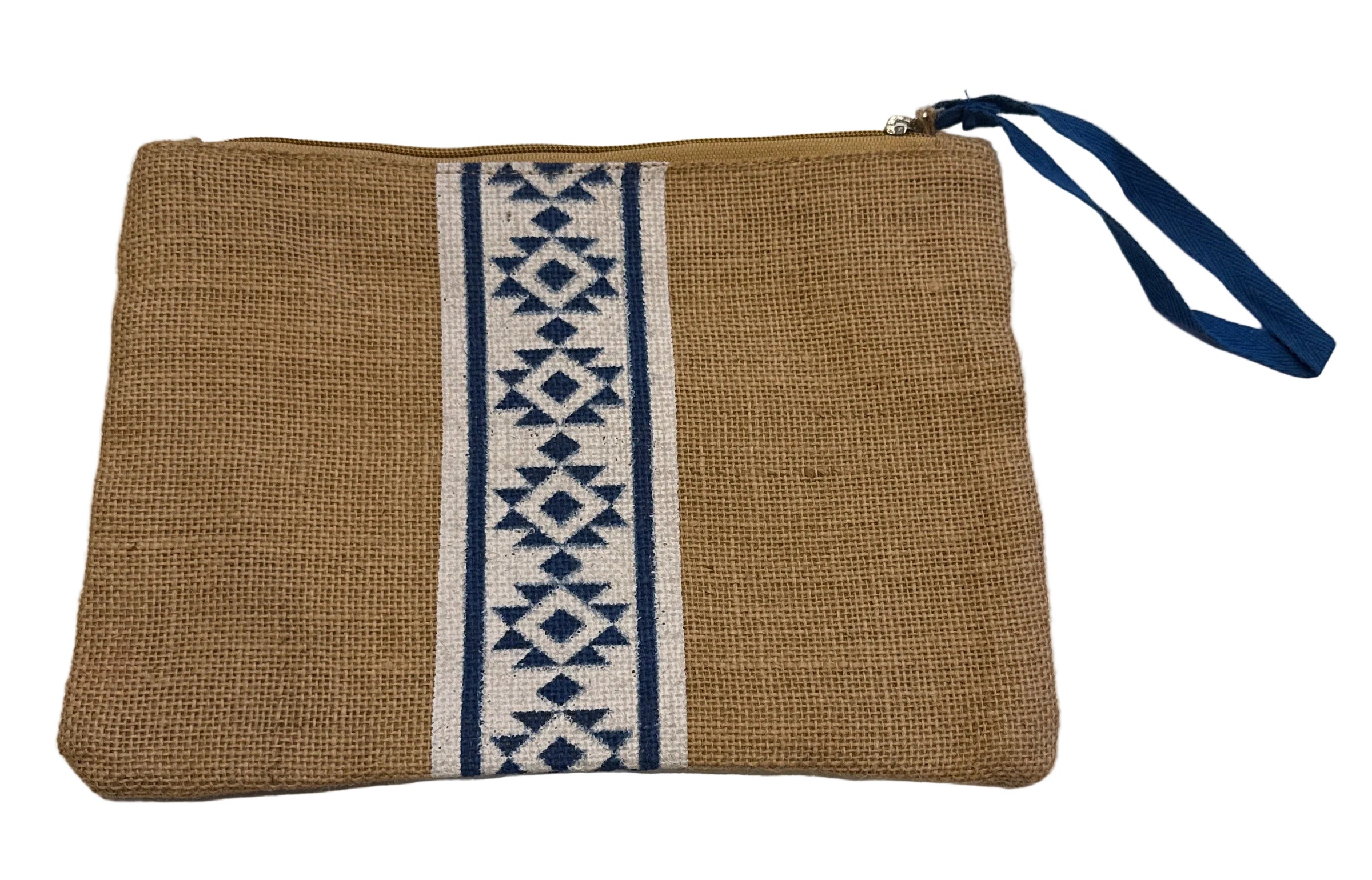 Aztec White-Blue Jute Clutch