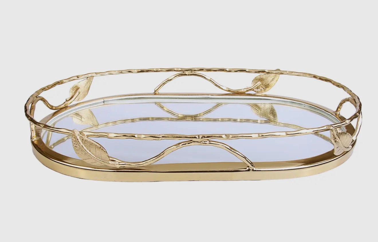 16"L Oval Mirror Tray
Leaf Design