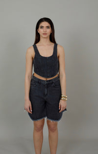 Dona Gray-Black Fringed Shorts