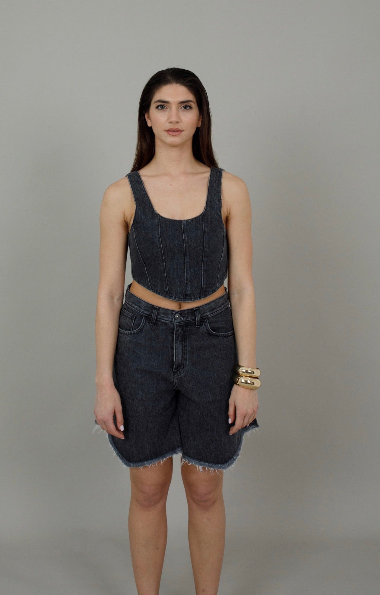 Dona Gray-Black Fringed Shorts