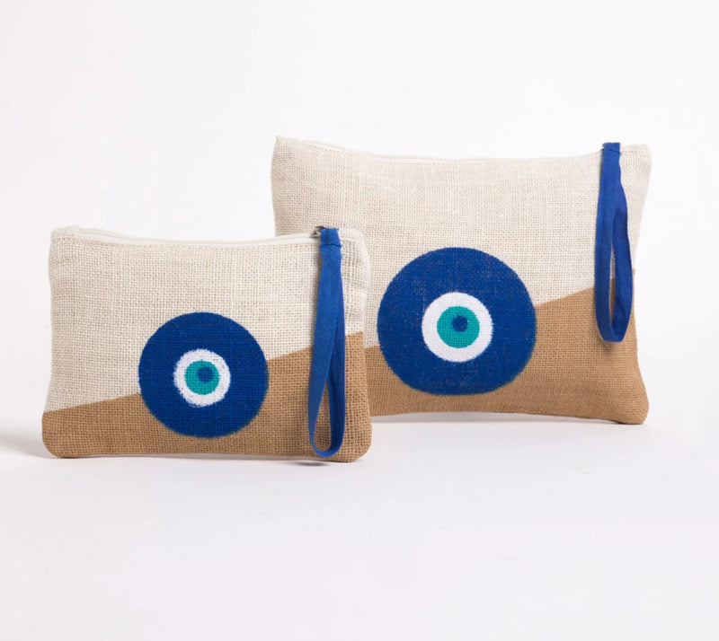 White-Natural Evil Eye Jute Bag