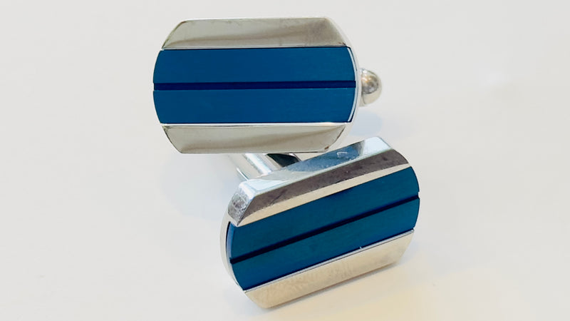 Cool Arctic Blu Stripe Polished Stainless Steel Cufflinks