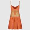 Loom Paneled Waisted Linen Dress with Slender Shoulder Straps