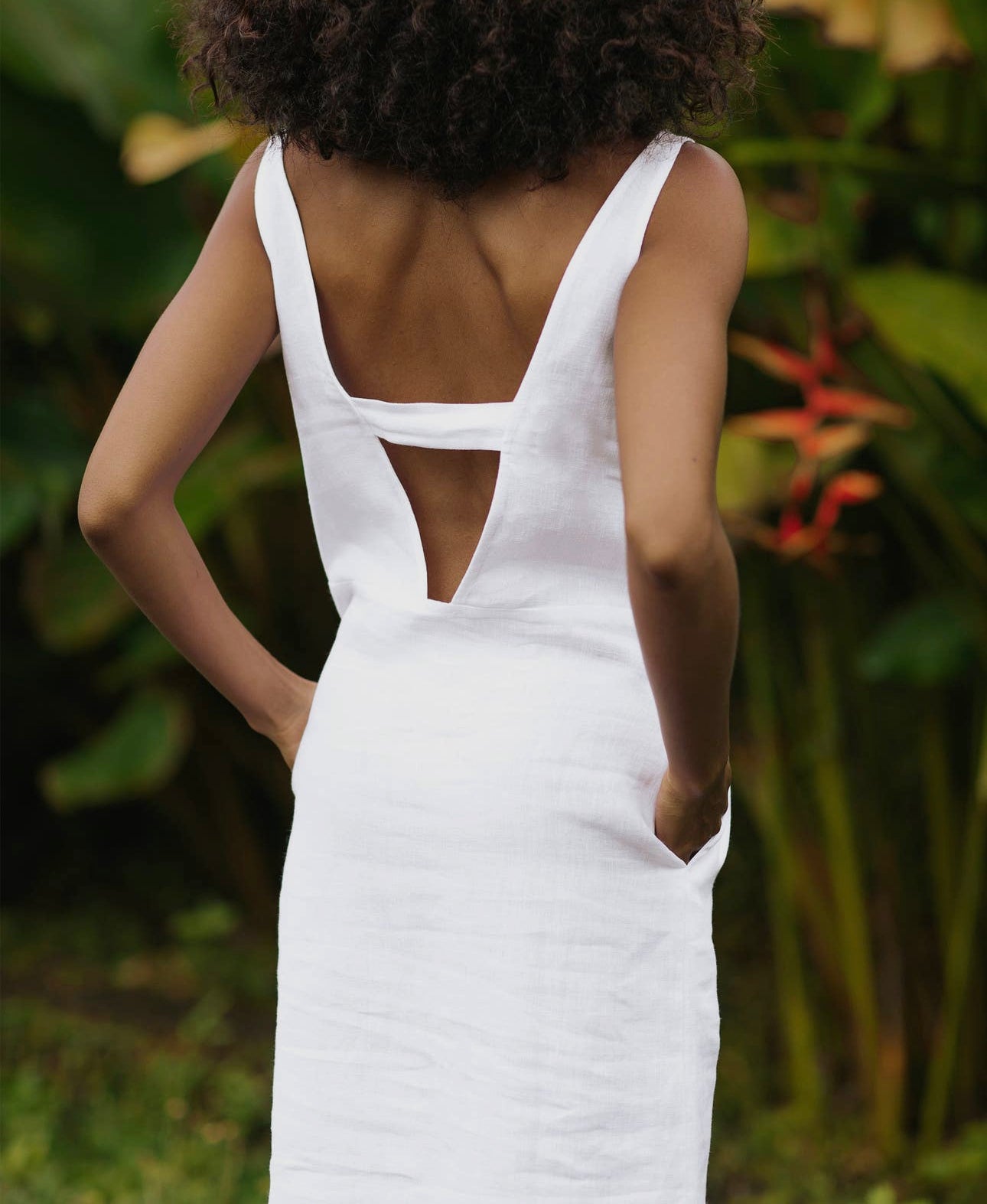 Cut Out Linen Dress Tahiti White