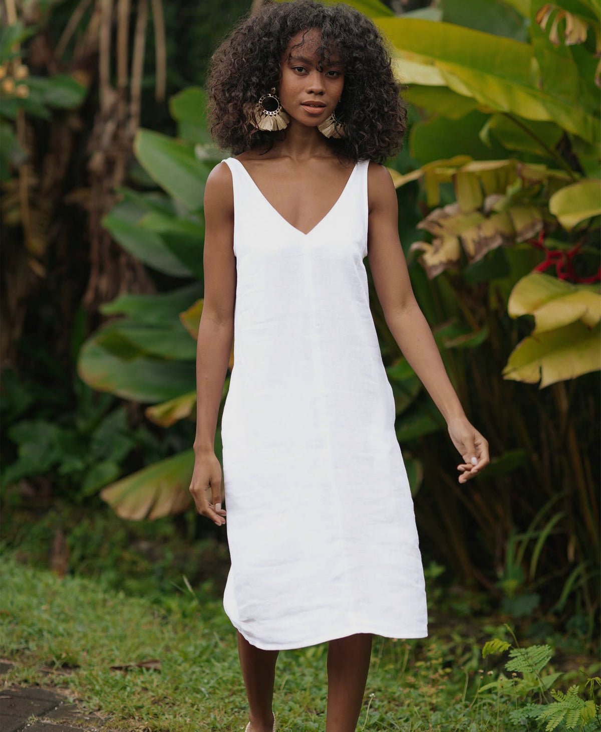 Cut Out Linen Dress Tahiti White