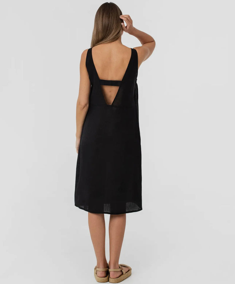 Black Linen Cut Off Dress